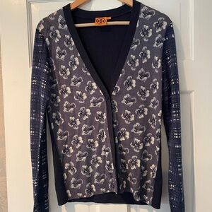 Tory Burch Navy and White Floral Cardigan